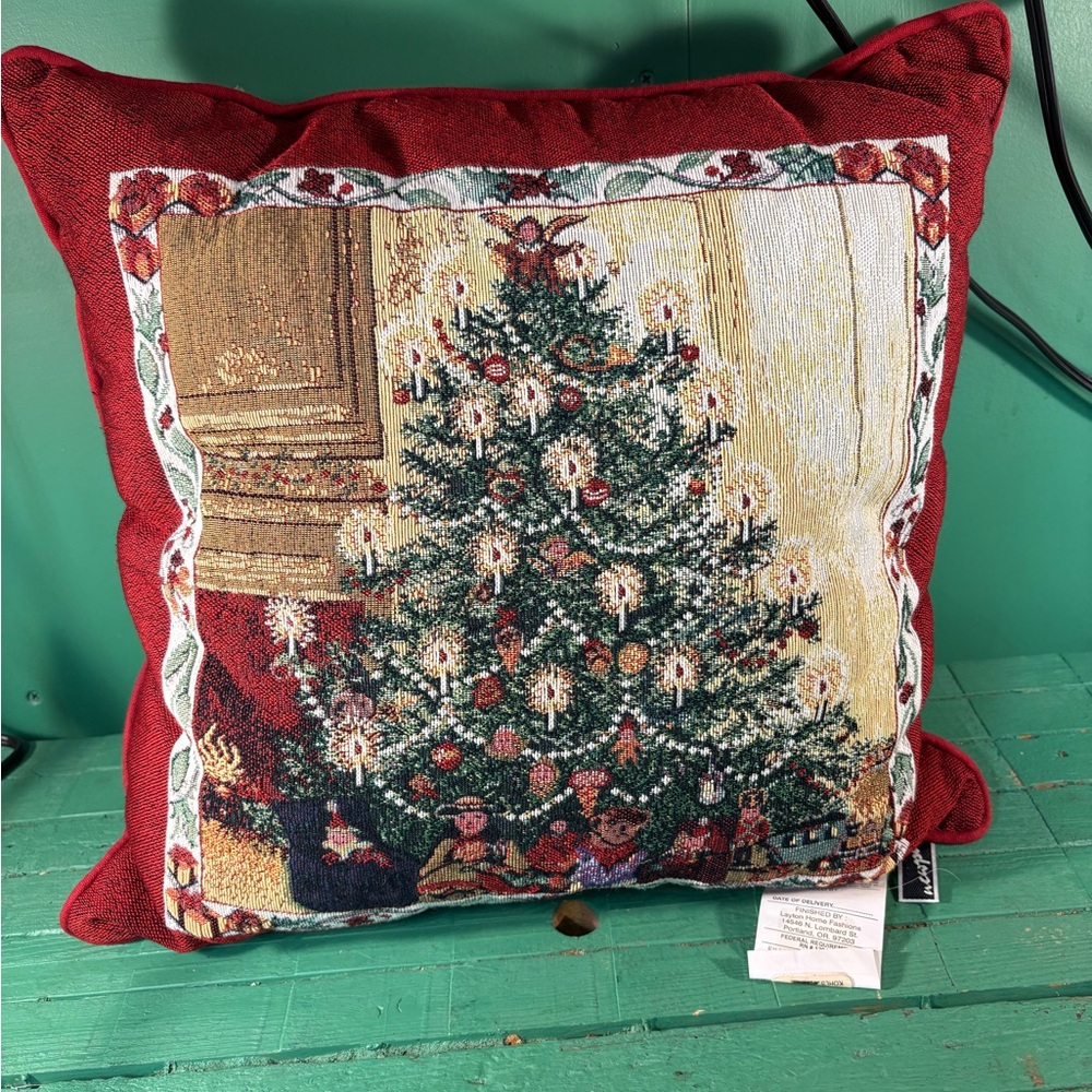 Newport Red Holiday Pillow with Christmas Tree Design